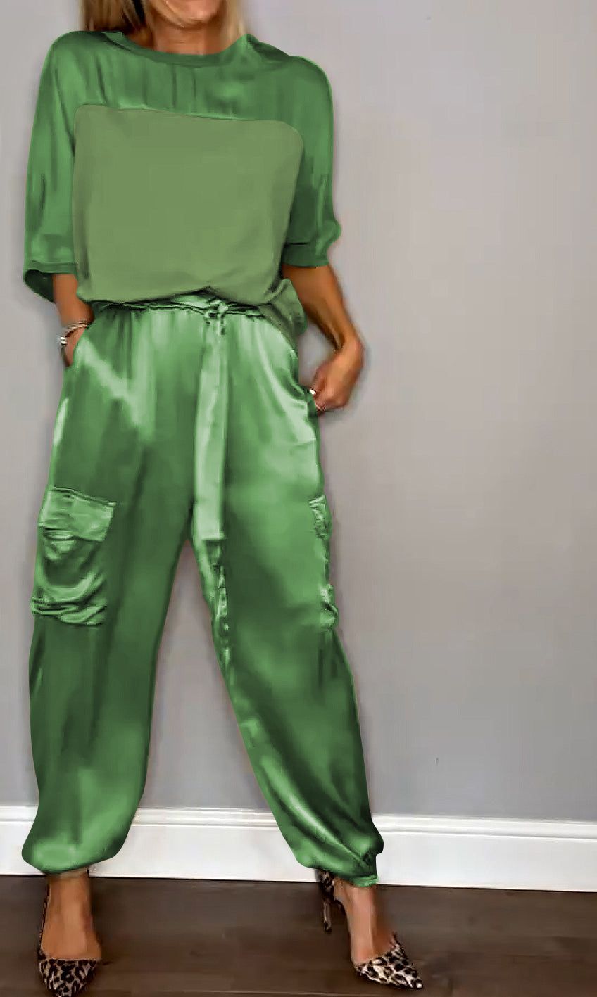 Lavinque outfit set Vert / S Ensemble Satiné | Élégance Brillante | Confort Luxe