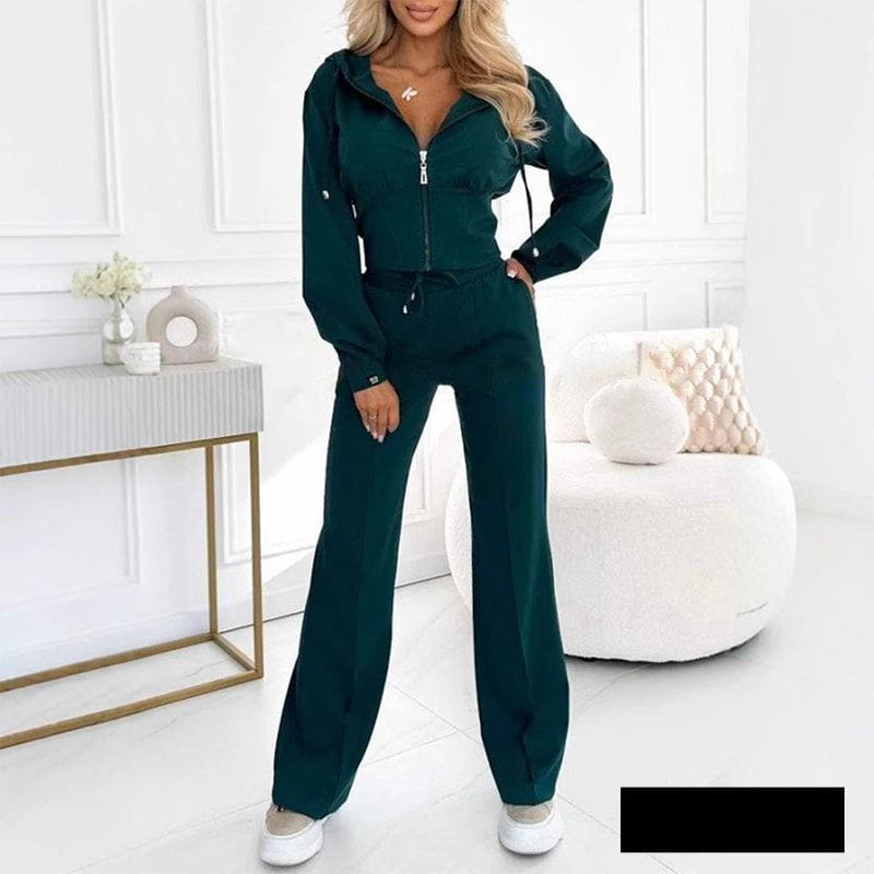 Lavinque outfit set Vert / S Ensemble Velours Zippé | Chic & Confort | Look Décontracté