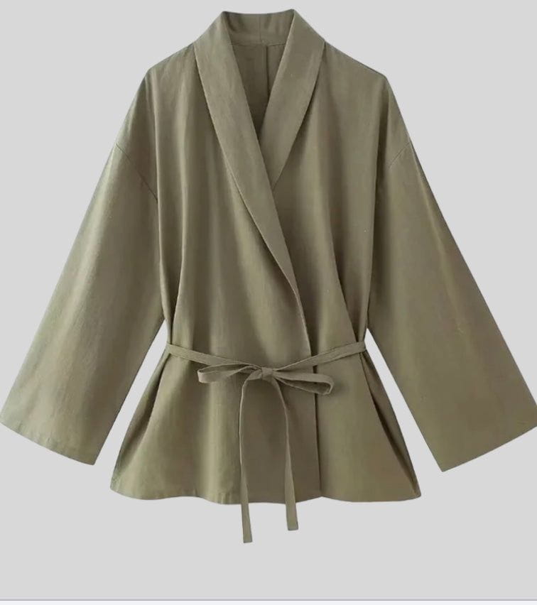 Lavinque Outfit set Vert / XS Ensemble Pantalon & Veste Ceinturée | Taupe Élégant | Fluide et Sophistiqué