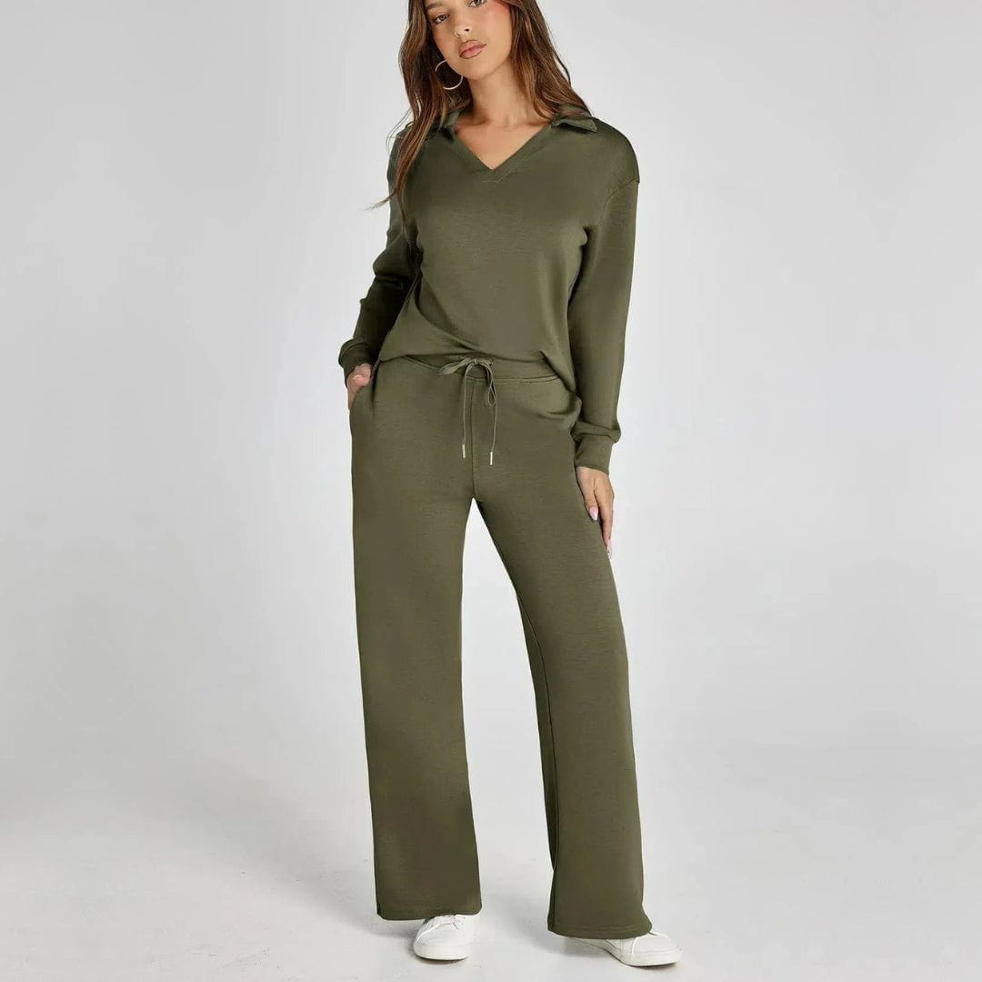 Lavinque outfit set Vert / XS Ensemble Pull & Pantalon Large | Confort & Élégance | Look Décontracté
