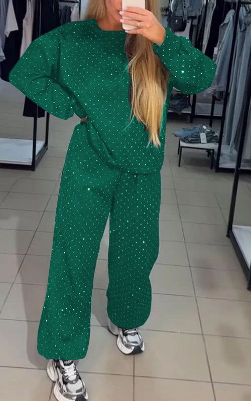 Lavinque outfit set Vert / XS Ensemble Sweat et Pantalon | Confort & Paillettes | Look Streetwear