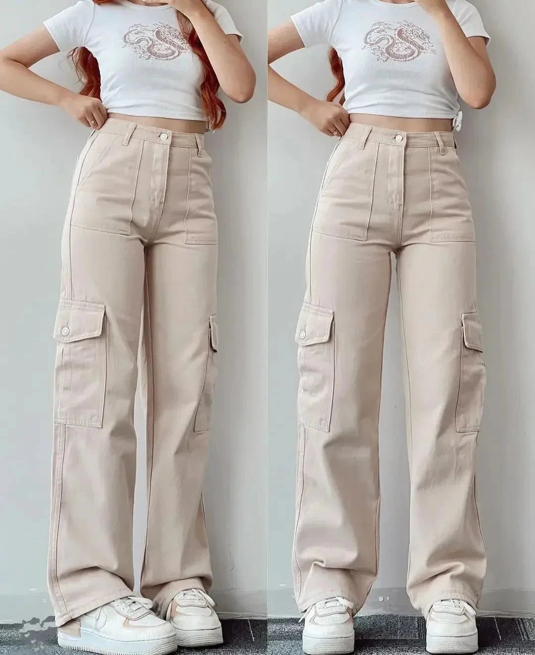 Lavinque Pants Beige / S Pantalon Cargo Taille Haute | Confort | Tendance et Polyvalent