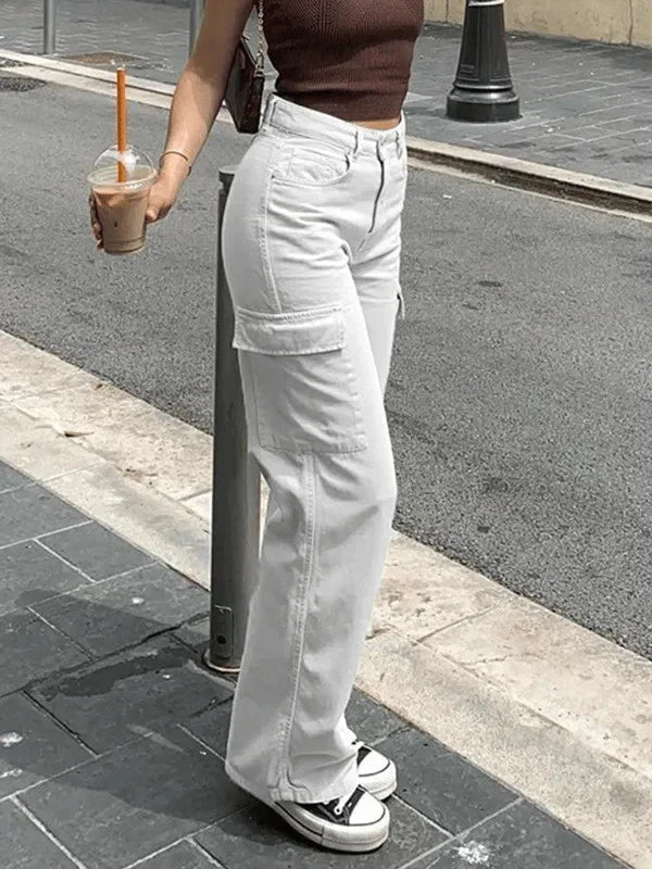 Lavinque Pants Blanc / XS Pantalon Cargo Large | Taille Haute | Tendance et Confortable