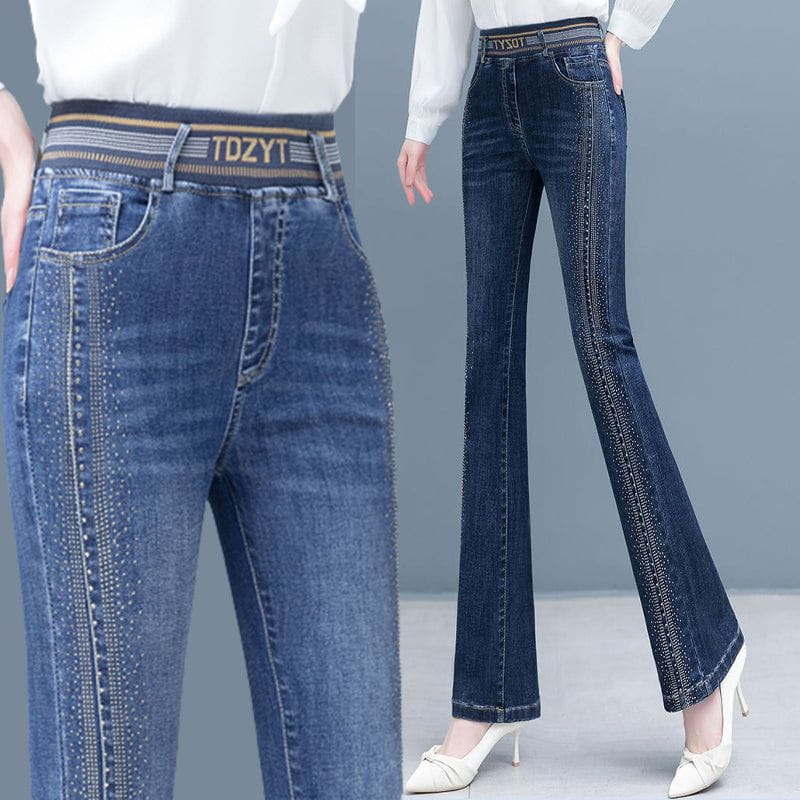 Lavinque Pants Bleu clair / S Jean Évasé | Bleu Denim | Taille Haute avec Détails Brillants