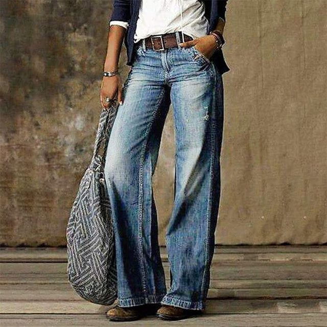 Lavinque Pants Bleu Clair / XS Jean Patte d'Éléphant | Taille Haute | Délavé et Stylé