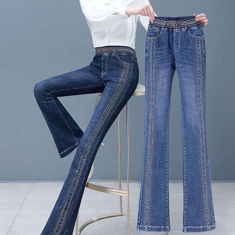 Lavinque Pants Bleu foncé / S Jean Évasé | Bleu Denim | Taille Haute avec Détails Brillants