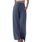 Lavinque Pants Bleu foncé / S Pantalon Large en Lin | Taille Élastique | Léger et Confortable