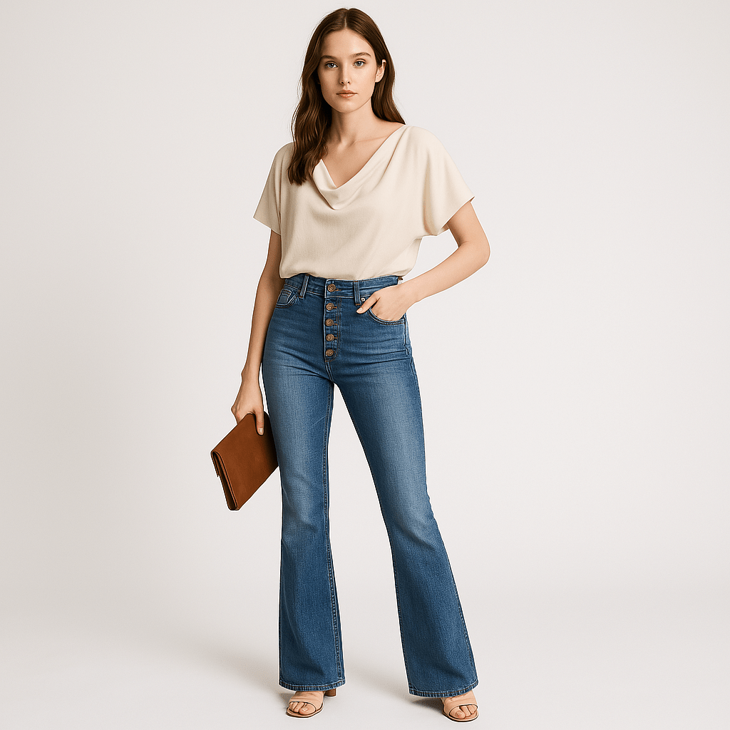 Lavinque Pants Bleu / S Jean Évasé Taille Haute | Délavage Bleu | Style Vintage Confortable