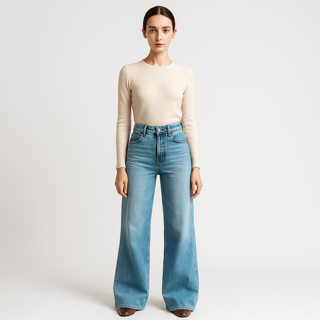 Lavinque Pants Bleu / S Jean Large Taille Haute | Jambe Ample | Délavage Vintage