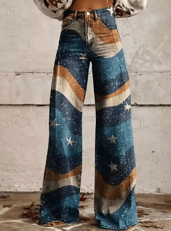 Lavinque Pants Bleu / S Pantalon Évasé | Imprimé Bohème | Style Rétro et Tendance