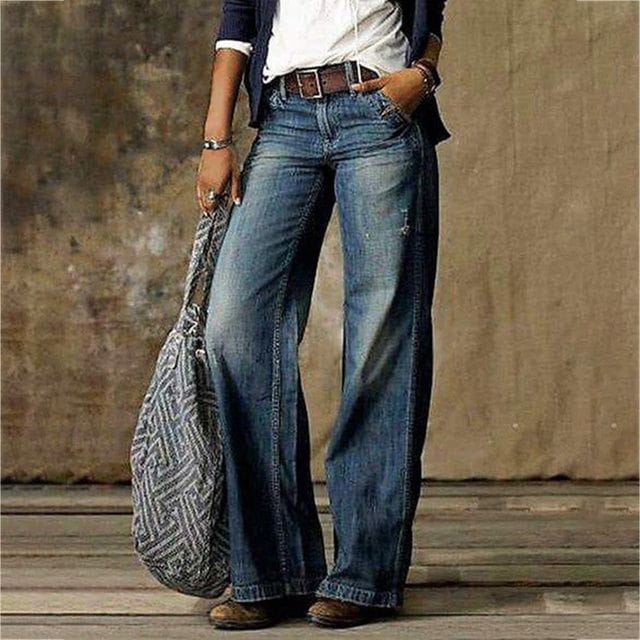 Lavinque Pants Bleu / XS Jean Patte d'Éléphant | Taille Haute | Délavé et Stylé