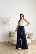 Lavinque Pants Bleu / XS-M Pantalon Large Taille Haute | Élégance & Confort | Style Moderne