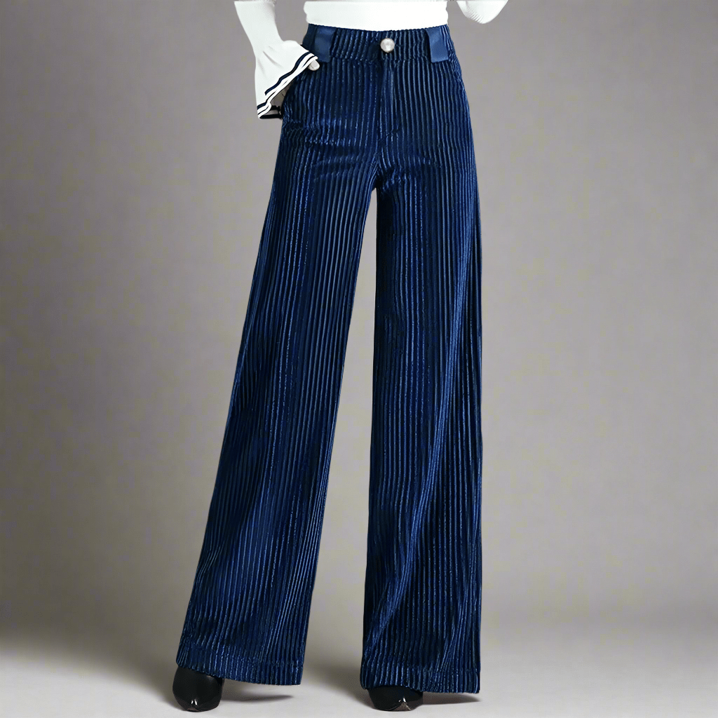 Lavinque Pants Bleu / XS Pantalon Évasé Velours | Taille Haute | Élégance Rétro et Confort