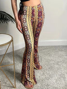 Lavinque Pants Bourgogne / S Pantalon Flare Femme | Velours & Imprimé Bohème | Look Rétro Chic