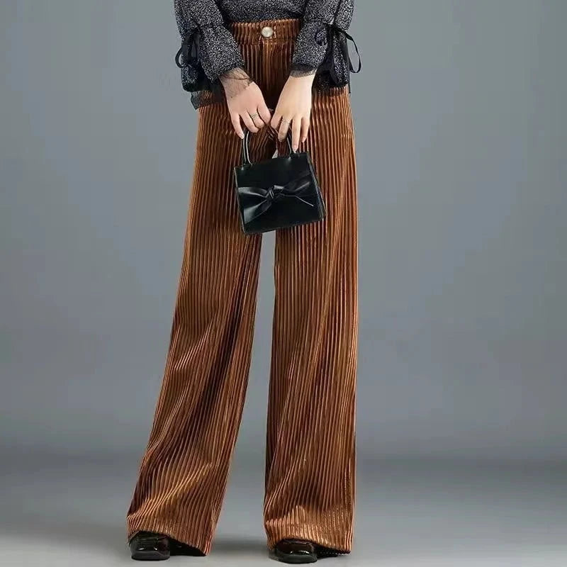 Lavinque Pants Caramel / XS Pantalon Évasé Velours | Taille Haute | Élégance Rétro et Confort