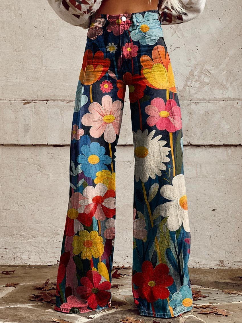Lavinque Pants Couleur Mixte / S Pantalon Évasé Fleuri | Motif Maxi Fleurs | Coloré et Plein de Peps
