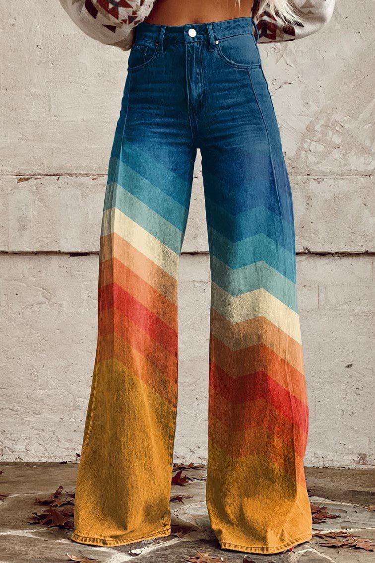 Lavinque Pants Couleur mixte / S Pantalon évasé imprimé dégradé | Multicolore | Style rétro et bohème
