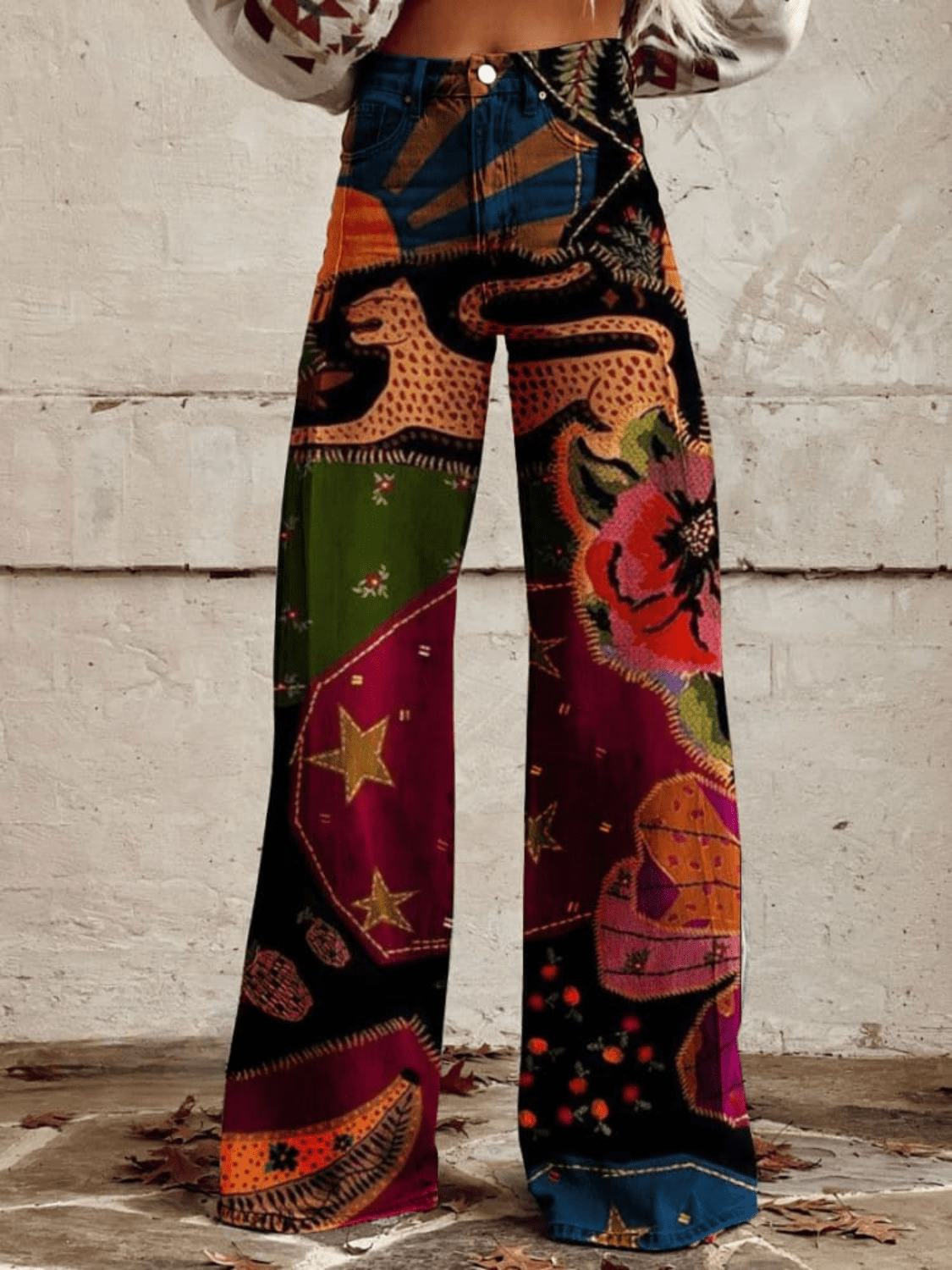 Lavinque Pants Couleur Mixte / S Pantalon Évasé Psychédélique | Motif Cosmique et Floral | Audacieux et Créatif