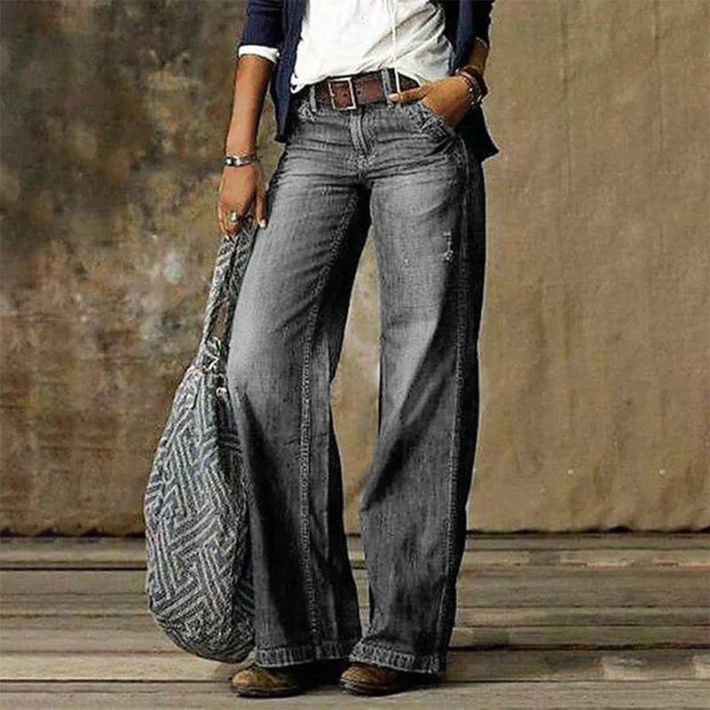 Lavinque Pants Gris Clair / XS Jean Patte d'Éléphant | Taille Haute | Délavé et Stylé