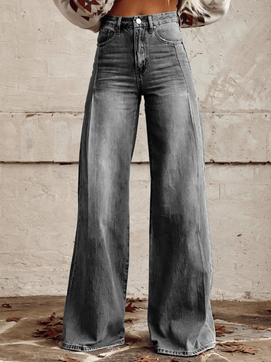 Lavinque Pants Gris foncé / S Jean Évasé Taille Haute | Délavage Clair | Classique et Élégant