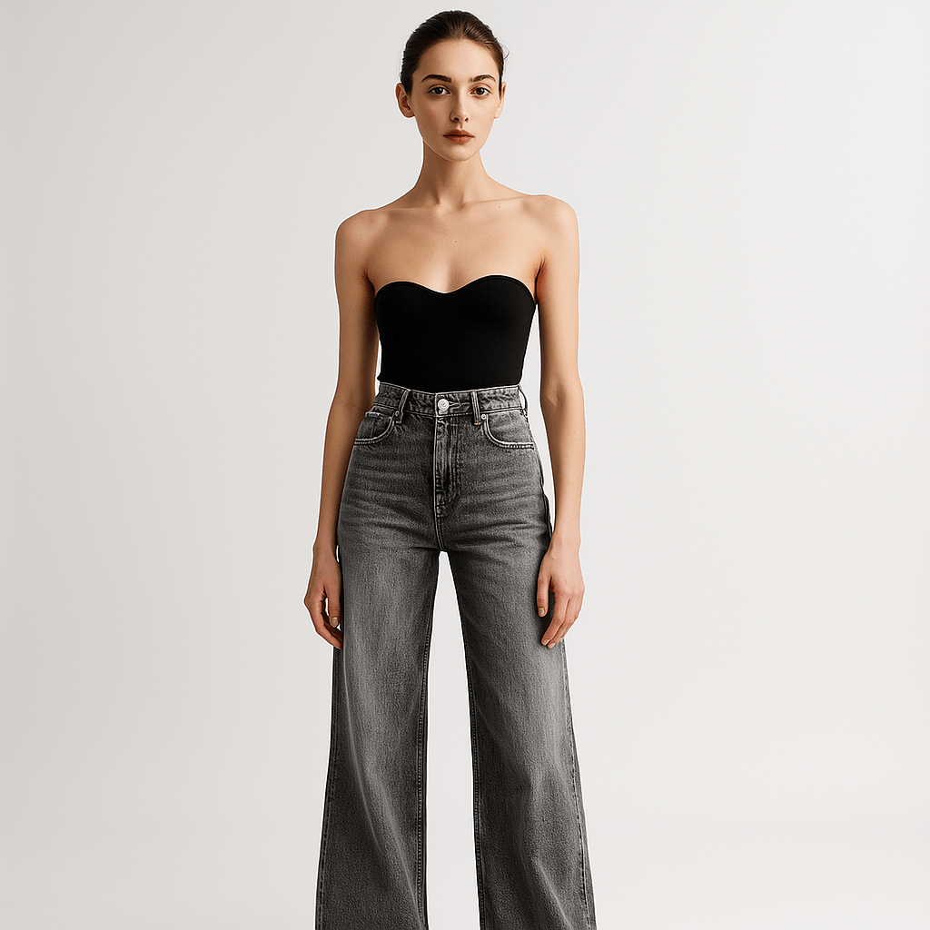 Lavinque Pants Gris / S Jean Large Taille Haute | Jambe Ample | Délavage Vintage