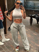 Lavinque Pants Gris / S Pantalon Large Côtelé | Taille Haute | Confort et Style Décontracté