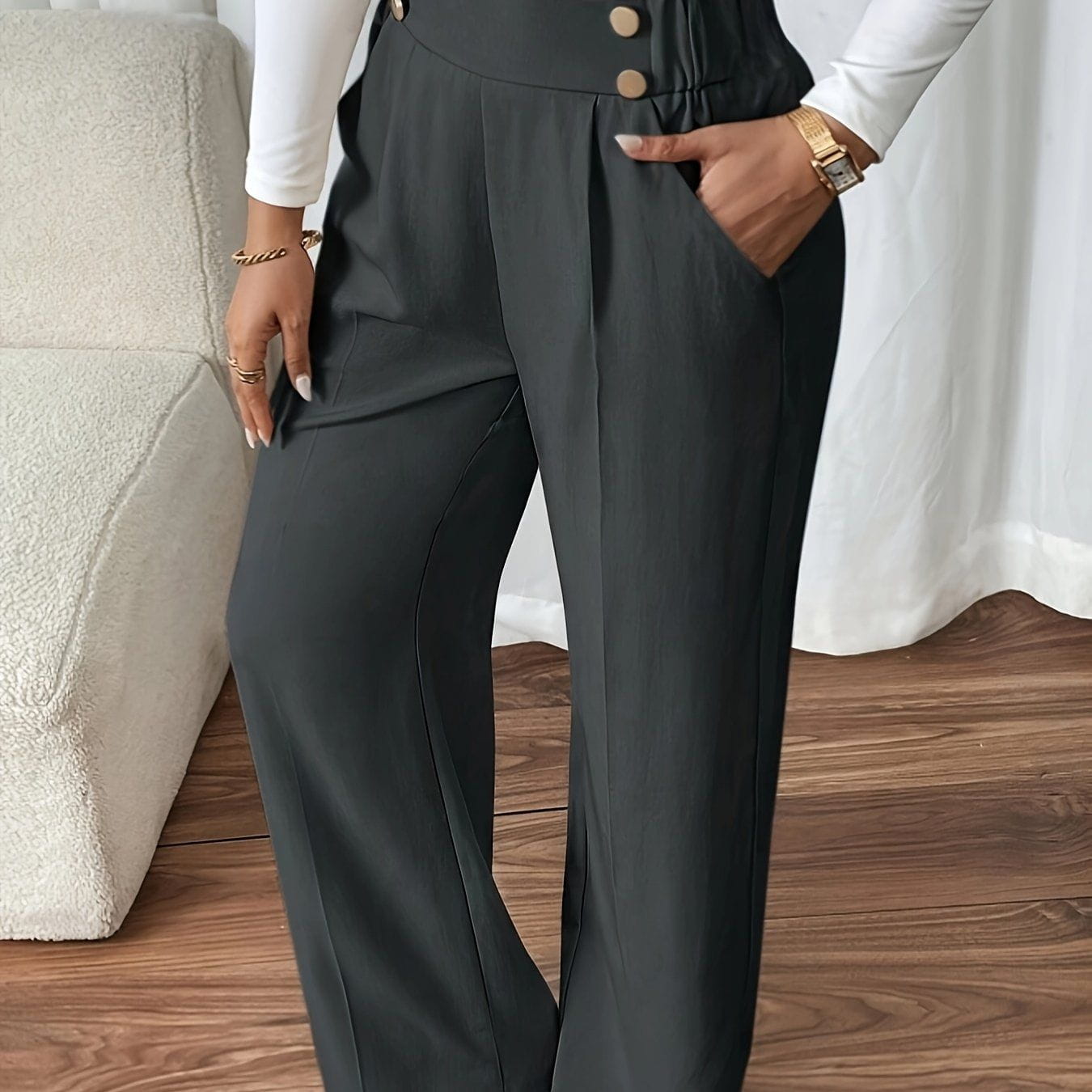 Lavinque Pants Gris / S Pantalon Taille Haute Écru | Large et Élégant | Chic et Polyvalent