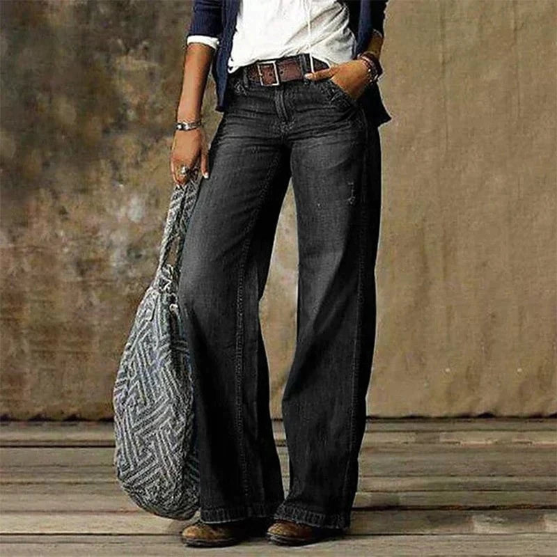 Lavinque Pants Gris / XS Jean Patte d'Éléphant | Taille Haute | Délavé et Stylé