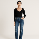 Lavinque Pants Jean Droit Usé | Denim Déchiré | Taille Mi-Haute