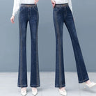 Lavinque Pants Jean Évasé | Bleu Denim | Taille Haute avec Détails Brillants