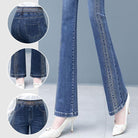 Lavinque Pants Jean Évasé | Bleu Denim | Taille Haute avec Détails Brillants