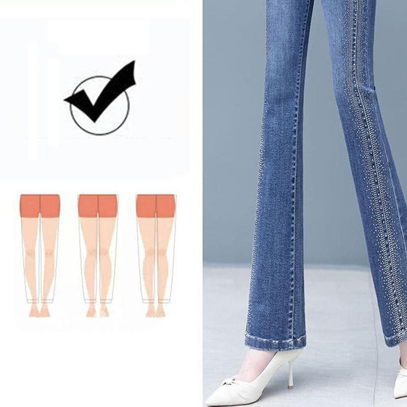 Lavinque Pants Jean Évasé | Bleu Denim | Taille Haute avec Détails Brillants