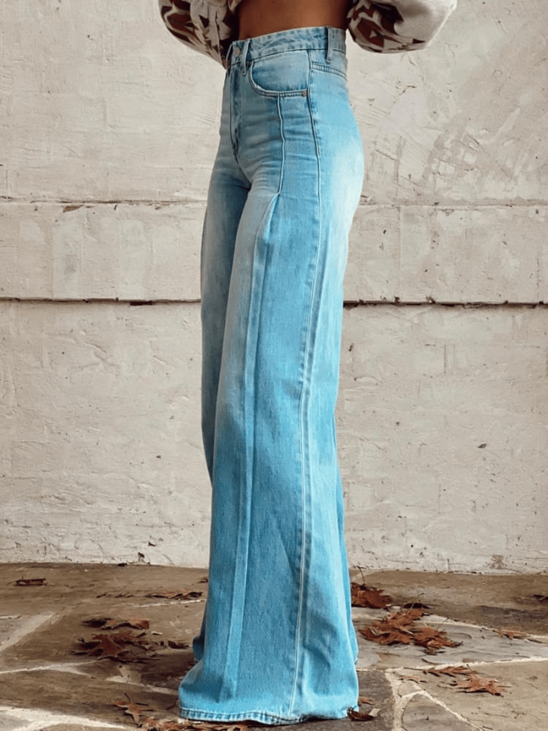 Lavinque Pants Jean Évasé Taille Haute | Délavage Clair | Classique et Élégant
