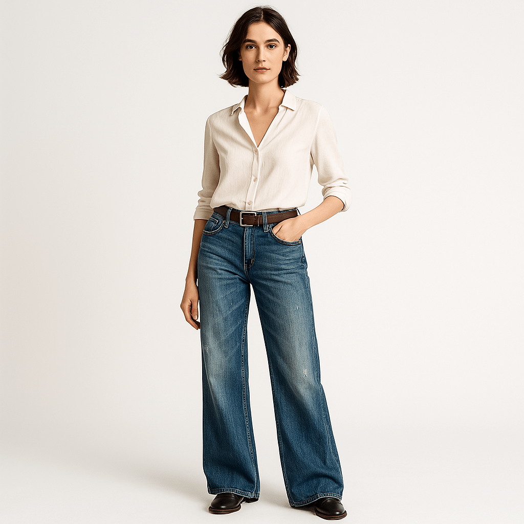 Lavinque Pants Jean Large Femme | Taille Basse | Look Vintage Délavé