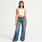 Lavinque Pants Jean Large Femme | Taille Basse | Look Vintage Délavé