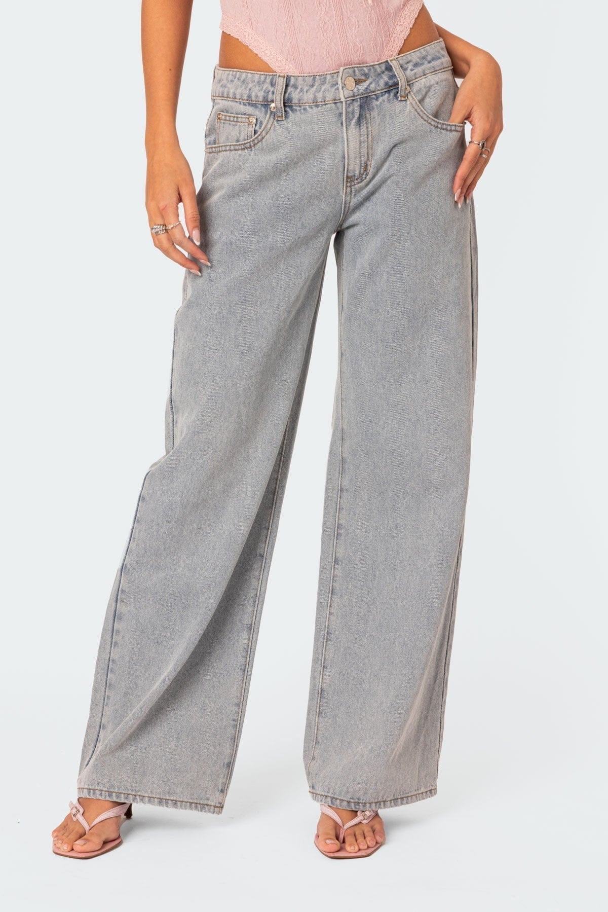 Lavinque Pants Jean Large Gris | Taille Basse | Décontracté et Stylé