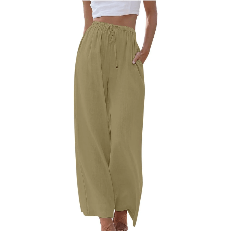 Lavinque Pants Kaki / S Pantalon Large en Lin | Taille Élastique | Léger et Confortable