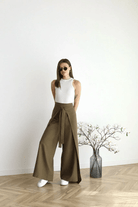 Lavinque Pants Kaki / XS-M Pantalon Large Taille Haute | Élégance & Confort | Style Moderne