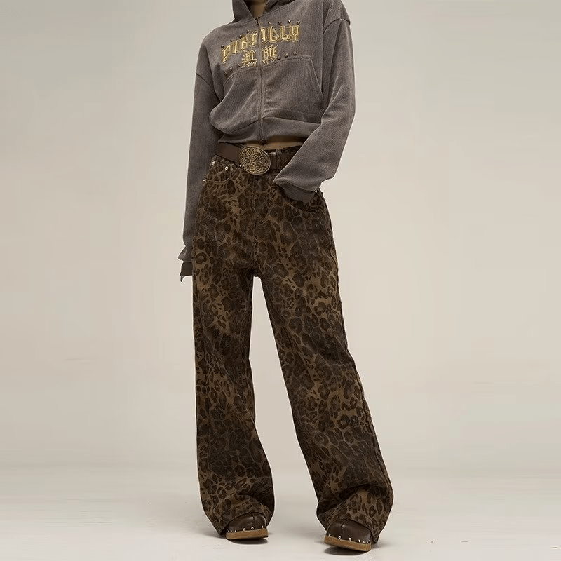 Lavinque Pants Léopard / S Pantalon Large Motif Vintage | Tons Terreux | Audacieux et Bohème