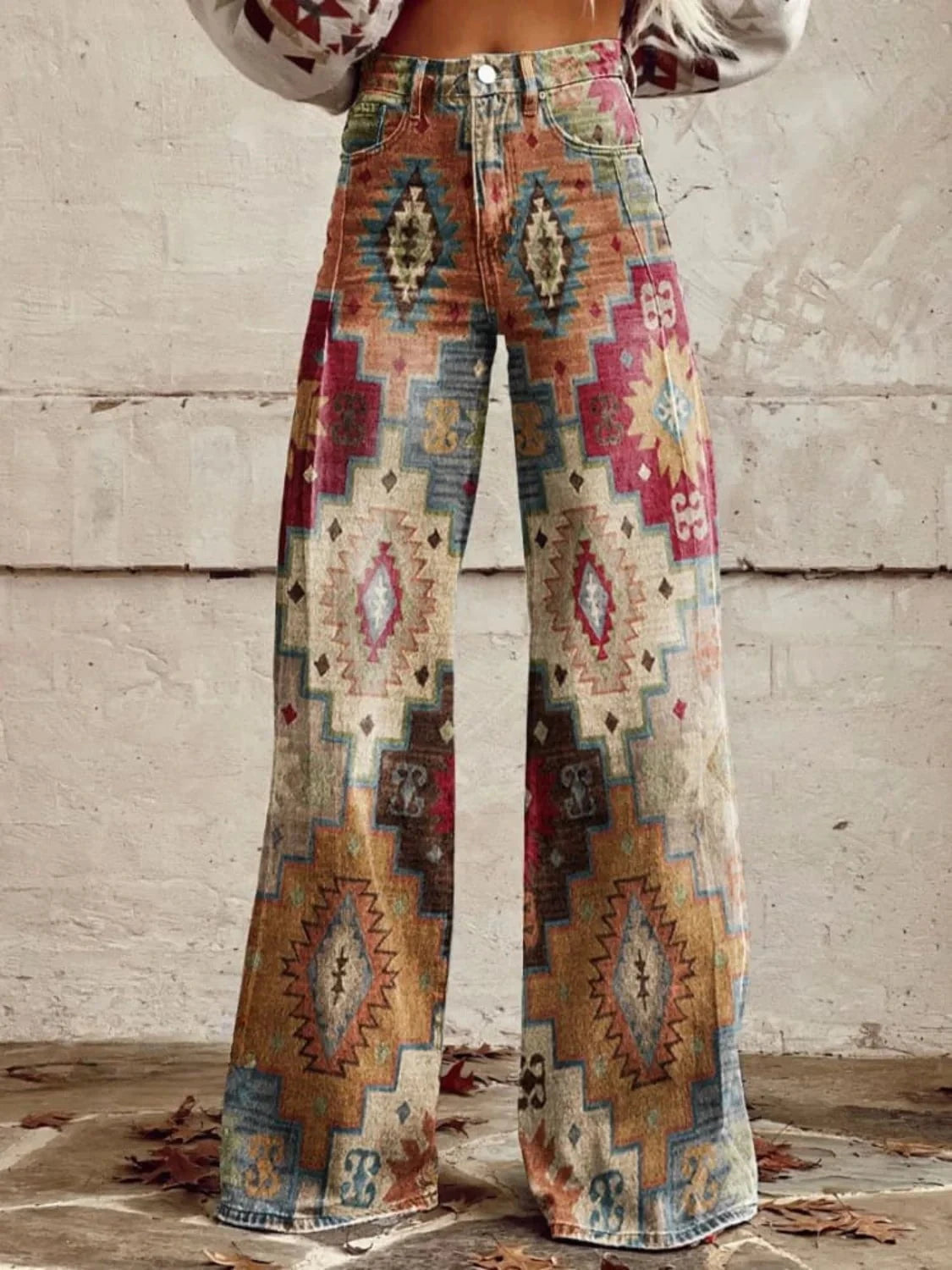Lavinque Pants Marron / S Pantalon Large Bohème | Imprimé Ethnique | Élégance Vintage
