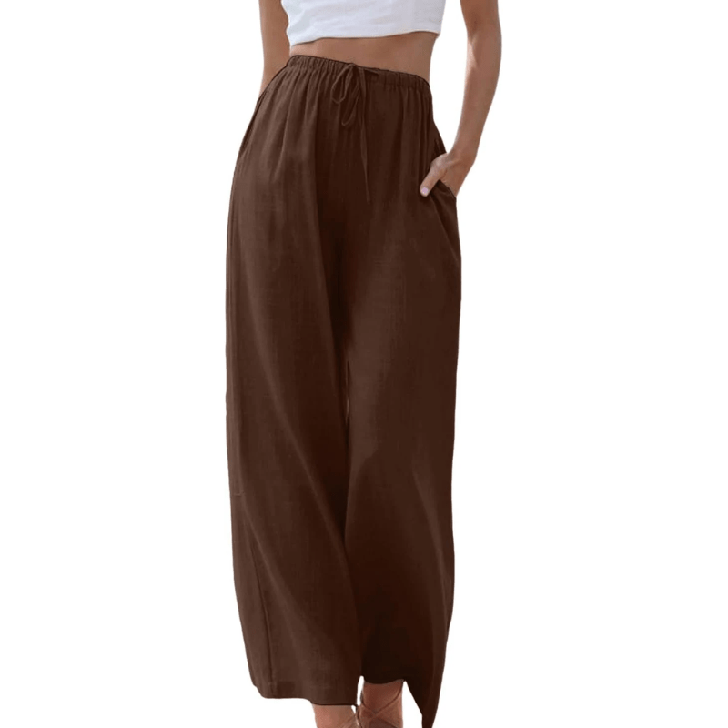 Lavinque Pants Marron / S Pantalon Large en Lin | Taille Élastique | Léger et Confortable