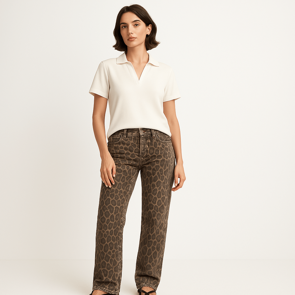Lavinque Pants Marron / S Pantalon Léopard Droit | Denim Imprimé | Style Audacieux et Confort Stretch