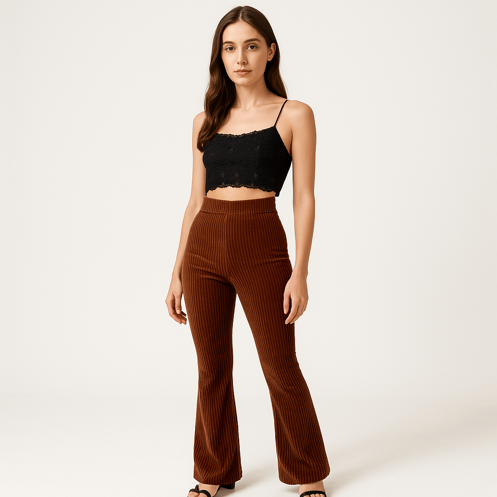 Lavinque Pants Marron / S Pantalon Patte d’Eph Velours | Taille Haute Stretch | Élégant et Glamour