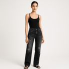 Lavinque Pants Noir / S Jean Droit Usé | Denim Déchiré | Taille Mi-Haute