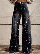 Lavinque Pants Noir / S Jean Évasé | Imprimé Galaxie | Look Audacieux et Tendance