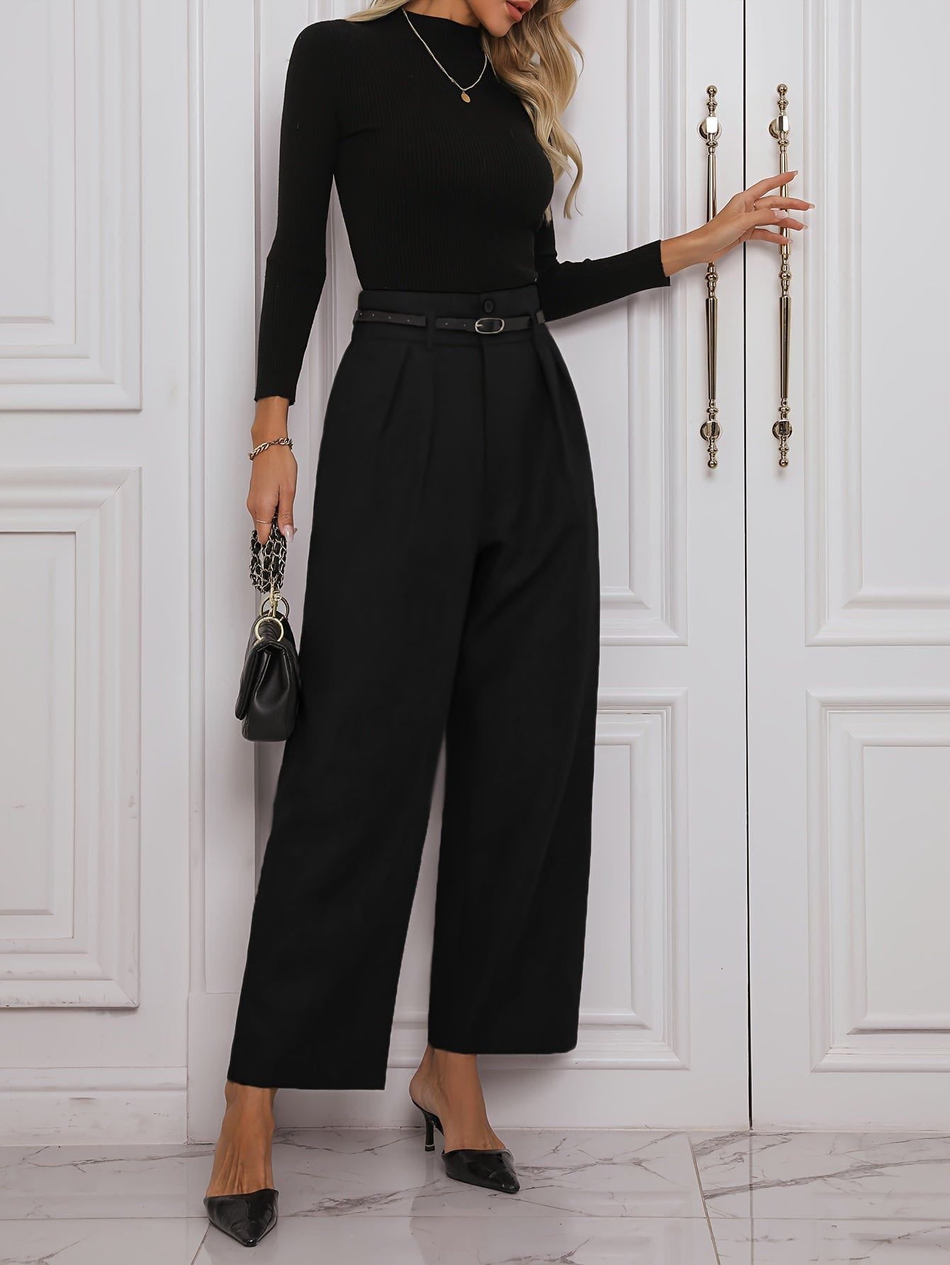 Lavinque Pants Noir / S Pantalon à Pinces Gris | Ceinture Nœud | Élégant et Polyvalent