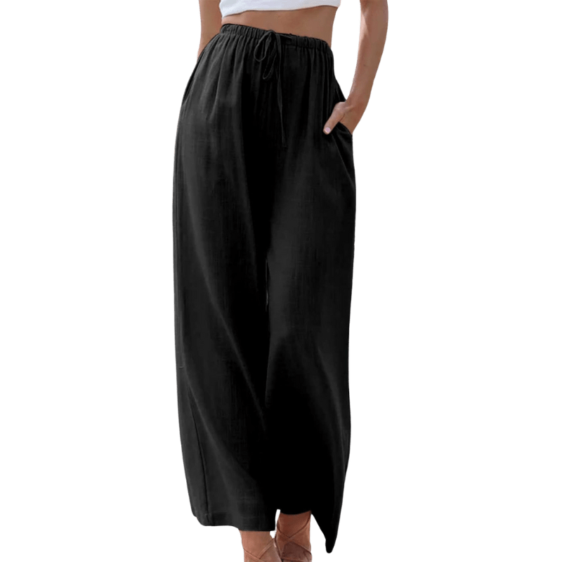 Lavinque Pants Noir / S Pantalon Large en Lin | Taille Élastique | Léger et Confortable