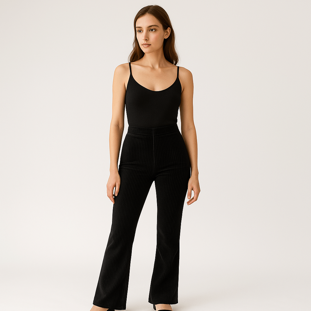 Lavinque Pants Noir / S Pantalon Patte d’Eph Velours | Taille Haute Stretch | Élégant et Glamour