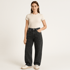Lavinque Pants Noir / XS Jean Large Noir Détail Brillant | Taille Haute | Confort Tendance Urbain