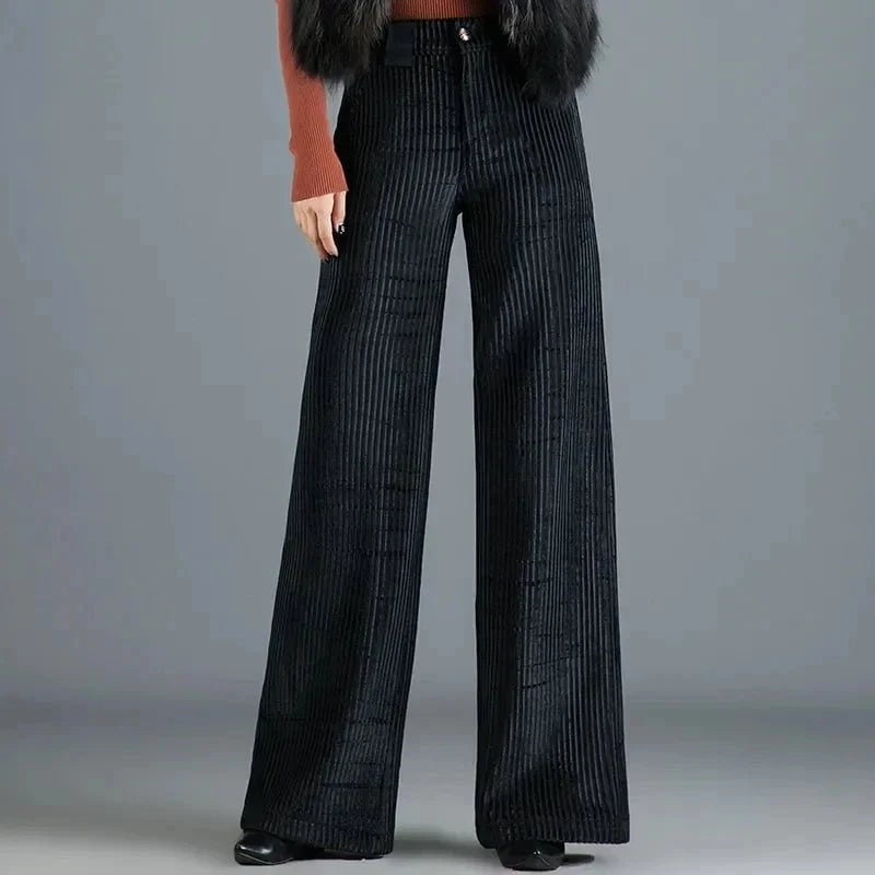 Lavinque Pants Noir / XS Pantalon Évasé Velours | Taille Haute | Élégance Rétro et Confort